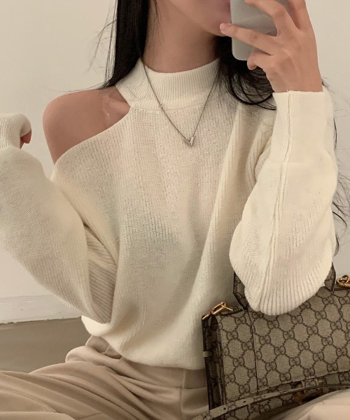 FREE STYLISTS(フリー スタイリスト)の「YUGA_YGMC Open Arms Knit Top(ニット/セーター・レディース・ホワイト/ブラウン・FREE)」の8枚目の写真