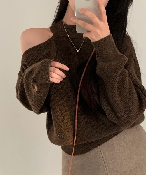 FREE STYLISTS(フリー スタイリスト)の「YUGA_YGMC Open Arms Knit Top(ニット/セーター・レディース・ホワイト/ブラウン・FREE)」の9枚目の写真