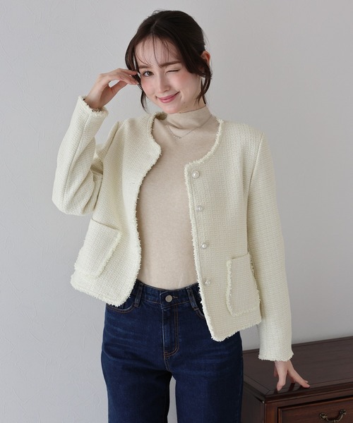 パールボタンツイードジャケット パールボタンツイードジャケット（ノーカラージャケット）｜BLUEEAST