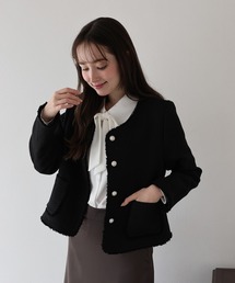 ノーカラージャケット（ブラック/黒色系）ファッション通販