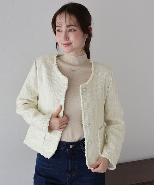 パールボタンツイードジャケット（ノーカラージャケット）｜BLUEEAST