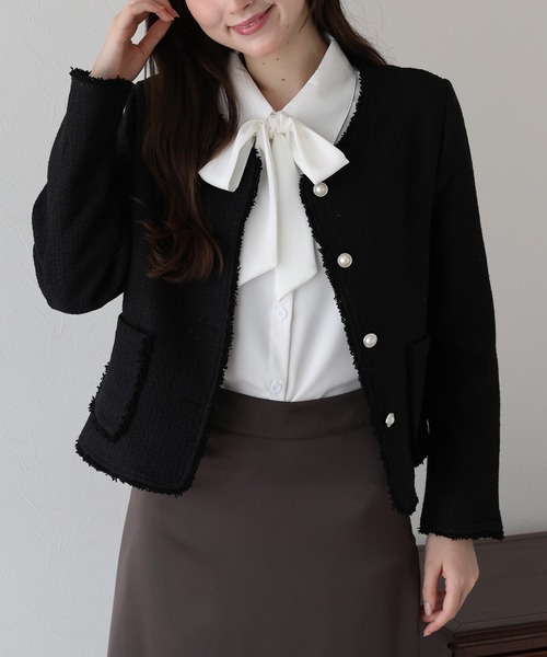 パールボタンツイードジャケット（ノーカラージャケット）｜BLUEEAST