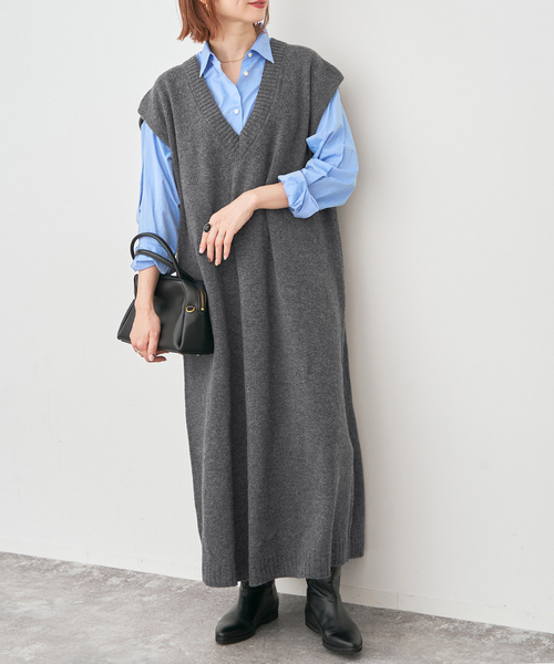 【美品】archivioベストニットワンピース 楽天市場】ニットベスト×シャツワンピースセットアップ ニット