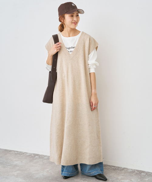 Spick & Span（スピックアンドスパン）の「ニットベストワンピース（ワンピース・レディース・チャコールグレー/ベージュ・FREE）」の4枚目の写真