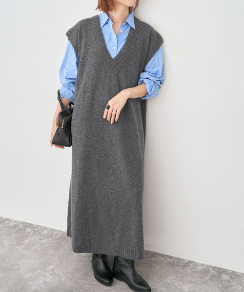 Spick & Span（スピックアンドスパン）の「ニットベストワンピース（ワンピース・レディース・チャコールグレー/ベージュ・FREE）」の5枚目の写真