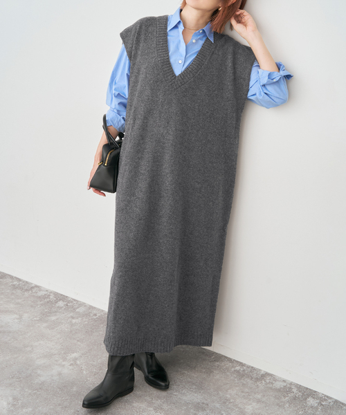 Spick & Span（スピックアンドスパン）の「ニットベストワンピース（ワンピース・レディース・チャコールグレー/ベージュ・FREE）」の6枚目の写真