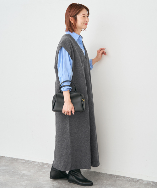 Spick & Span（スピックアンドスパン）の「ニットベストワンピース（ワンピース・レディース・チャコールグレー/ベージュ・FREE）」の8枚目の写真
