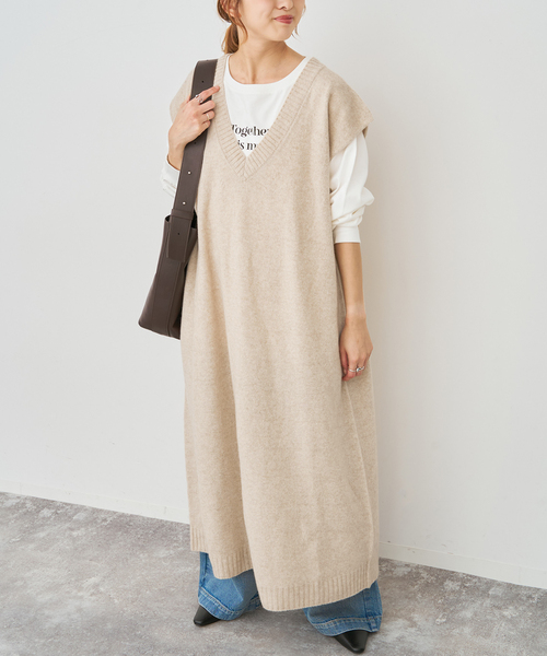 Spick & Span（スピックアンドスパン）の「ニットベストワンピース（ワンピース・レディース・チャコールグレー/ベージュ・FREE）」の11枚目の写真