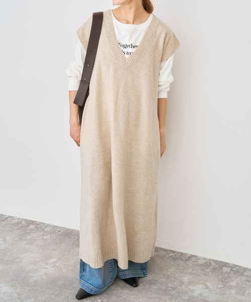 Spick & Span（スピックアンドスパン）の「ニットベストワンピース（ワンピース・レディース・チャコールグレー/ベージュ・FREE）」の12枚目の写真