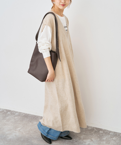 Spick & Span（スピックアンドスパン）の「ニットベストワンピース（ワンピース・レディース・チャコールグレー/ベージュ・FREE）」の13枚目の写真