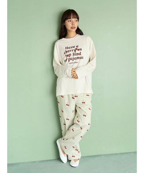 新作GELATO PIQUE チェリー柄ルームウェアセット M gelato pique（ジェラートピケ） SALE20%OFF UNISEX チェリー柄シャツ