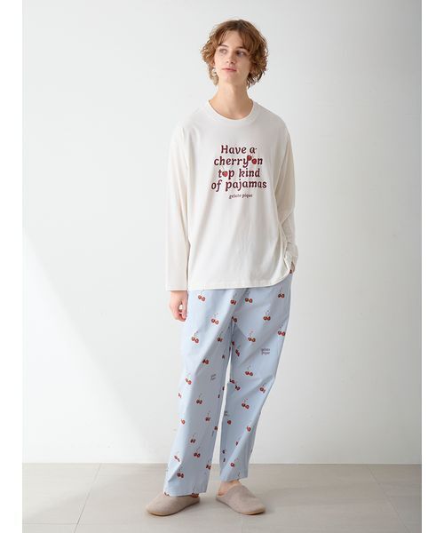 セール】【UNISEX】チェリー柄ワンポイントロンT（ルームウェア