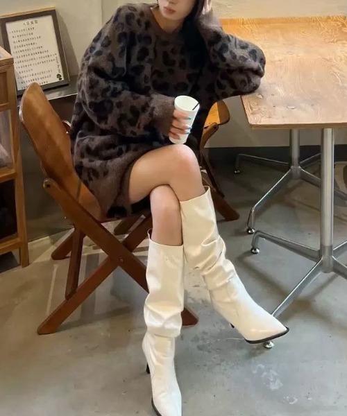 セール】【上下2点セット】ヒョウ柄ビッグシルエットスニットプル