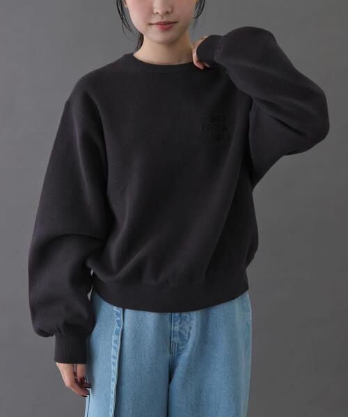 FORK&SPOON（フォークアンドスプーン）の「FORK&SPOON　エンブロイダリーロゴニットプルオーバー（ニット/セーター・レディース・グレー/ネイビー・1）」の6枚目の写真