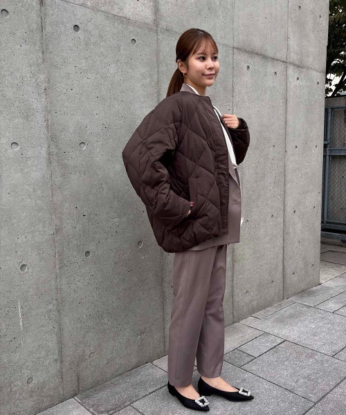 12Twelve Agenda（トゥエルブ　アジェンダ）の「ストレッチタフタノーカラーダウンコート（ダウンジャケット/コート・レディース・ブラウン/ライトグレー・M）」の14枚目の写真