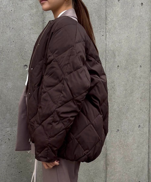 12Twelve Agenda（トゥエルブ　アジェンダ）の「ストレッチタフタノーカラーダウンコート（ダウンジャケット/コート・レディース・ブラウン/ライトグレー・M）」の11枚目の写真