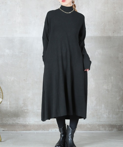 CLOVER DEPOT(クローバーデポ)の「【リブニットワンピース(CLOVER DEPOT)(ワンピース・レディース・グレー/ブラック/カーキブラウン・ロング/ショート)」の2枚目の写真