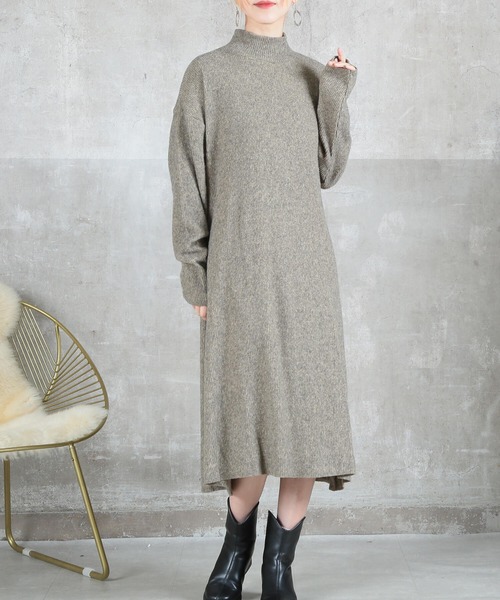 CLOVER DEPOT(クローバーデポ)の「【リブニットワンピース(CLOVER DEPOT)(ワンピース・レディース・グレー/ブラック/カーキブラウン・ロング/ショート)」の1枚目の写真