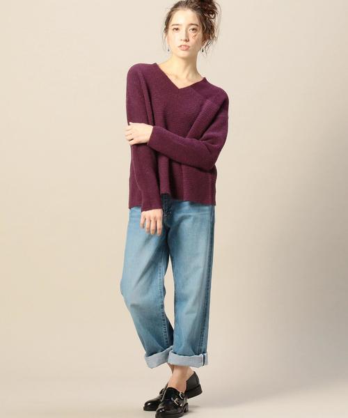 BEAUTY&YOUTH UNITED ARROWS（ビューティーアンドユースユナイテッドアローズ）の「BY ブークレVネックニット ◆（ニット/セーター・レディース・ブラウン/ワインレッド・フリー）」の6枚目の写真