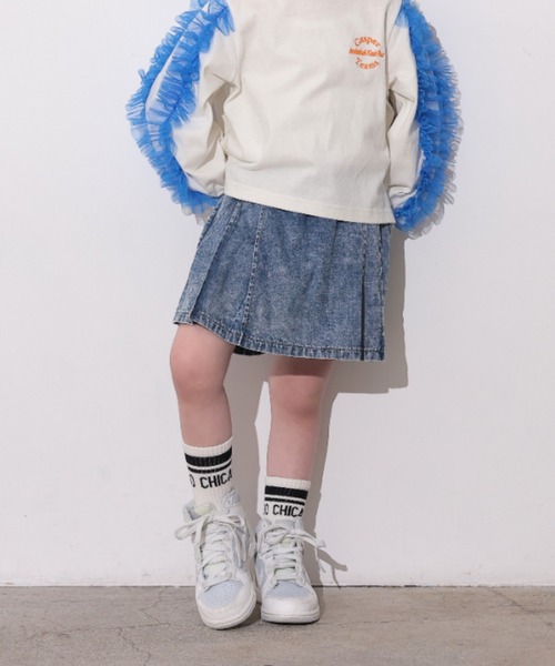 Ocean&Ground(オーシャン&グラウンド)の「デニムプリーツショートパンツ(デニムパンツ・キッズ・ケミカルウォッシュ/ブラック・120/110/100/90/140/130)」の1枚目の写真