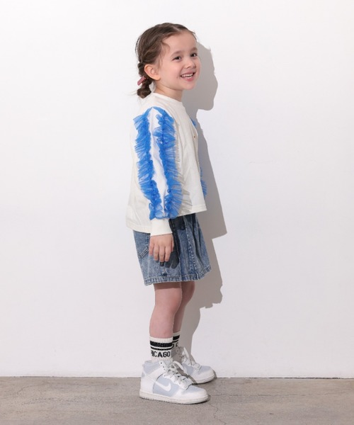 Ocean&Ground(オーシャン&グラウンド)の「デニムプリーツショートパンツ(デニムパンツ・キッズ・ケミカルウォッシュ/ブラック・120/110/100/90/140/130)」の4枚目の写真