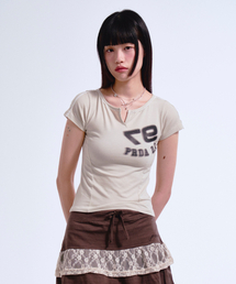 97PDC ロゴ レースネック Tシャツ オートミール