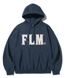 FLM スティッチロゴフードパーカー-ネイビー