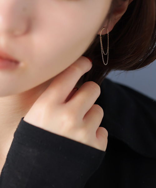 【Lilas】ダブルチェーンスイングピアス K10 ダブルチェーンスイングピアス K10（両耳）（ピアス（両耳用