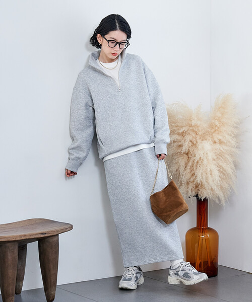 FREAK'S STORE(フリークスストア)の「【セットアイテム】ボンディング ハーフジップ スカートセット(セットアップ・レディース・オフホワイト/オリーブ/ブラック/ライトグレー/ネイビー・MEDIUM/SMALL)」の19枚目の写真