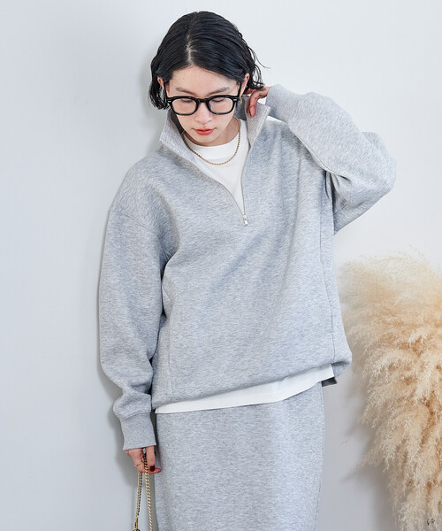 FREAK'S STORE(フリークスストア)の「【セットアイテム】ボンディング ハーフジップ スカートセット(セットアップ・レディース・オフホワイト/オリーブ/ブラック/ライトグレー/ネイビー・MEDIUM/SMALL)」の21枚目の写真