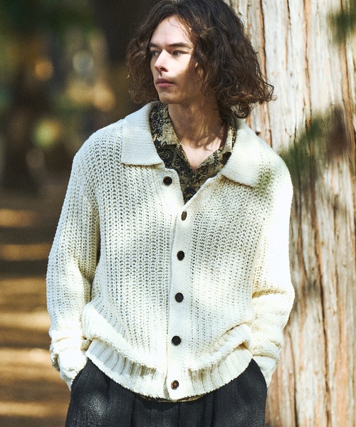 CASPER JOHN(キャスパージョン)の「Ribbon yarn collar cardigan/リボンヤーンカラーカーディガン(カーディガン/ボレロ・メンズ・ミント/ブラック/アイボリー・X-SMALL/SMALL/MEDIUM/LARGE)」の1枚目の写真