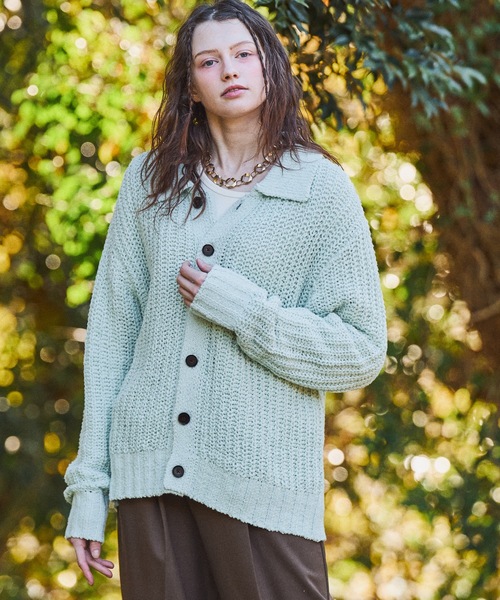 CASPER JOHN(キャスパージョン)の「Ribbon yarn collar cardigan/リボンヤーンカラーカーディガン(カーディガン/ボレロ・メンズ・ミント/ブラック/アイボリー・X-SMALL/SMALL/MEDIUM/LARGE)」の3枚目の写真