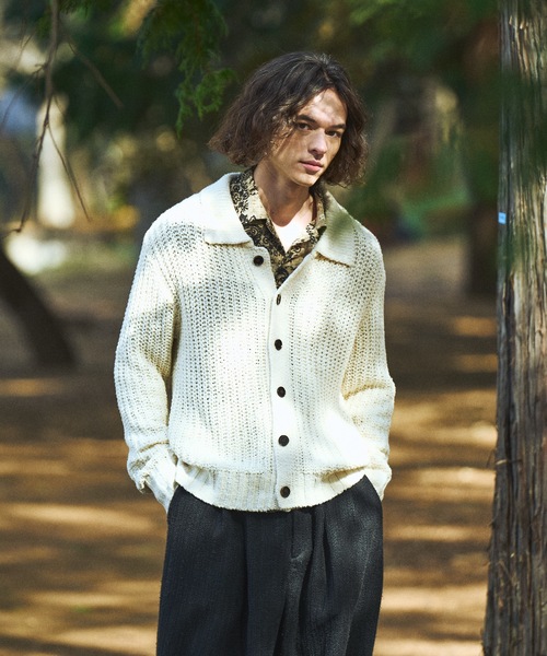 CASPER JOHN(キャスパージョン)の「Ribbon yarn collar cardigan/リボンヤーンカラーカーディガン(カーディガン/ボレロ・メンズ・ミント/ブラック/アイボリー・X-SMALL/SMALL/MEDIUM/LARGE)」の4枚目の写真