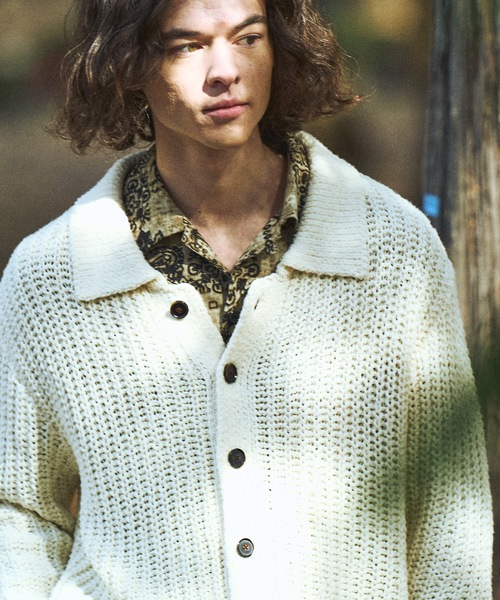 CASPER JOHN(キャスパージョン)の「Ribbon yarn collar cardigan/リボンヤーンカラーカーディガン(カーディガン/ボレロ・メンズ・ミント/ブラック/アイボリー・X-SMALL/SMALL/MEDIUM/LARGE)」の5枚目の写真