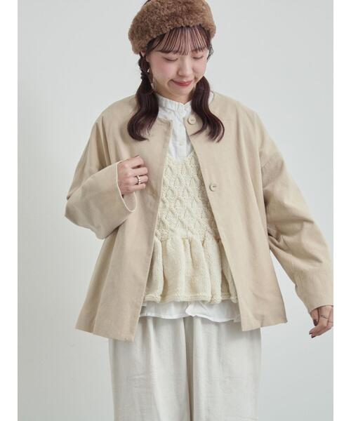 TSUHARU by Samansa Mos2（ツハルバイサマンサモスモス）の「コール天ノーカラージャケット（ノーカラージャケット・レディース・グレー/ブルー/ベージュ・F）」の2枚目の写真