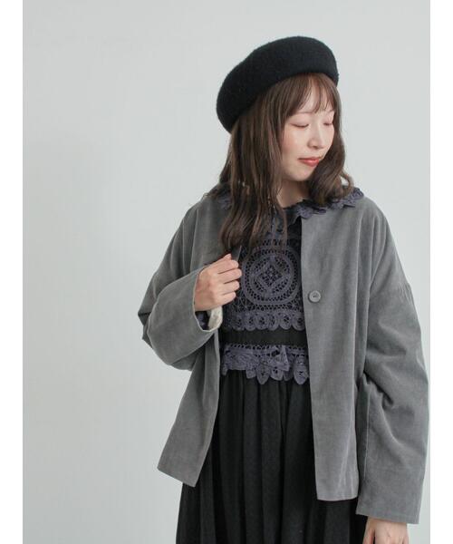 TSUHARU by Samansa Mos2（ツハルバイサマンサモスモス）の「コール天ノーカラージャケット（ノーカラージャケット・レディース・グレー/ブルー/ベージュ・F）」の4枚目の写真