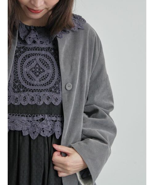 TSUHARU by Samansa Mos2（ツハルバイサマンサモスモス）の「コール天ノーカラージャケット（ノーカラージャケット・レディース・グレー/ブルー/ベージュ・F）」の6枚目の写真