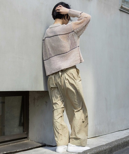 Munich(ミューニック)の「リブ編み×スカシ編みポロニット(ニット/セーター・レディース・グレー/グレイッシュベージュ/ブラック・FREE)」の7枚目の写真