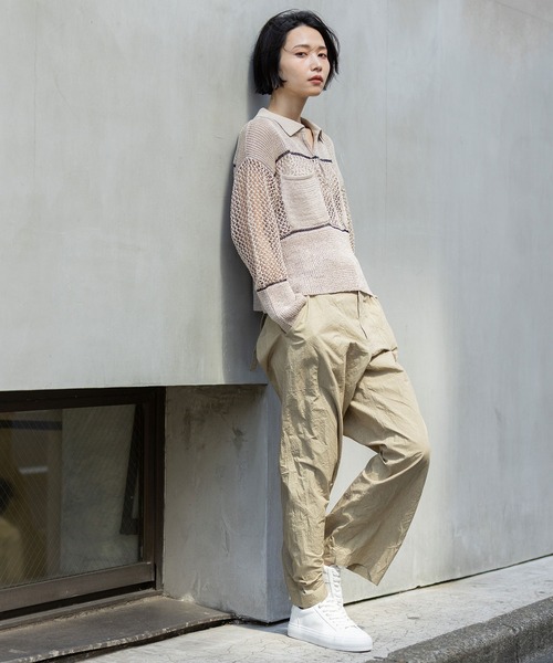 Munich(ミューニック)の「リブ編み×スカシ編みポロニット(ニット/セーター・レディース・グレー/グレイッシュベージュ/ブラック・FREE)」の8枚目の写真