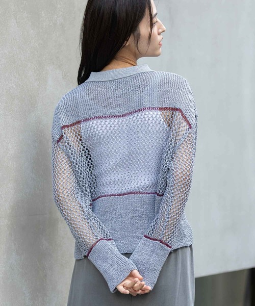 Munich(ミューニック)の「リブ編み×スカシ編みポロニット(ニット/セーター・レディース・グレー/グレイッシュベージュ/ブラック・FREE)」の12枚目の写真