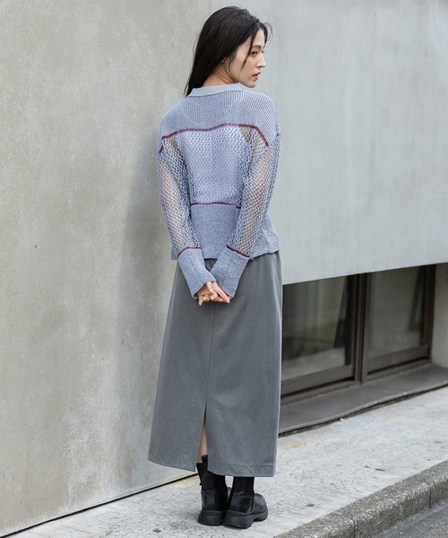 Munich(ミューニック)の「リブ編み×スカシ編みポロニット(ニット/セーター・レディース・グレー/グレイッシュベージュ/ブラック・FREE)」の13枚目の写真