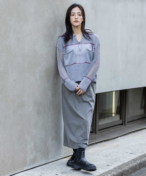 Munich(ミューニック)の「リブ編み×スカシ編みポロニット(ニット/セーター・レディース・グレー/グレイッシュベージュ/ブラック・FREE)」の15枚目の写真