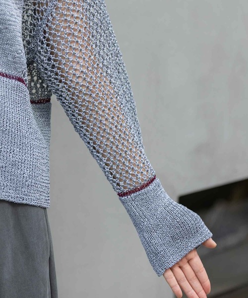 Munich(ミューニック)の「リブ編み×スカシ編みポロニット(ニット/セーター・レディース・グレー/グレイッシュベージュ/ブラック・FREE)」の18枚目の写真