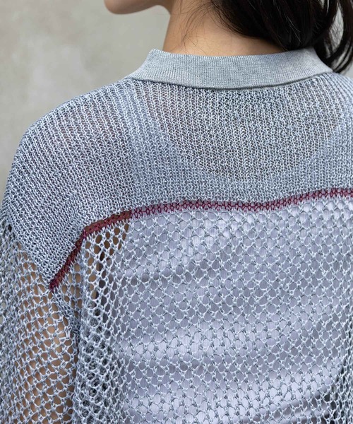 Munich(ミューニック)の「リブ編み×スカシ編みポロニット(ニット/セーター・レディース・グレー/グレイッシュベージュ/ブラック・FREE)」の20枚目の写真