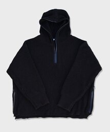 half zip up wool blend knit hood