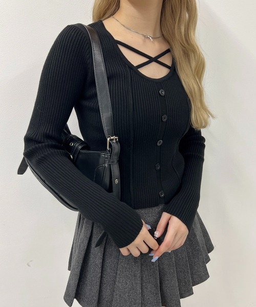 PHILLY（フィリー）の「クロスデザインピチニット（ニット/セーター・レディース・アイボリー/ブラック・FREE）」の2枚目の写真