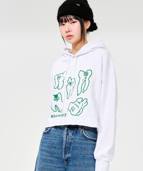 PIECEMAKER(ピースメーカー)の「TEETH SWEAT CROP HOODIE (WHITE MELANGE)(パーカー・レディース・その他・FREE)」の1枚目の写真