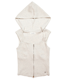 DAMP（ドントアスクマイプラン）の「ルナ フードパーカー クロップ 2ウェイ ジップアップ スリーブレス オートミール（Tシャツ/カットソー）」