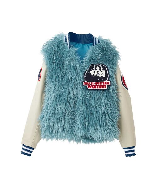 HYSTERIC GLAMOUR（ヒステリックグラマー）の「HYSTERIC WOMANワッペン フェイクファースタジャン（スタジャン・レディース・ブルー/ブラック・FREE）」の2枚目の写真