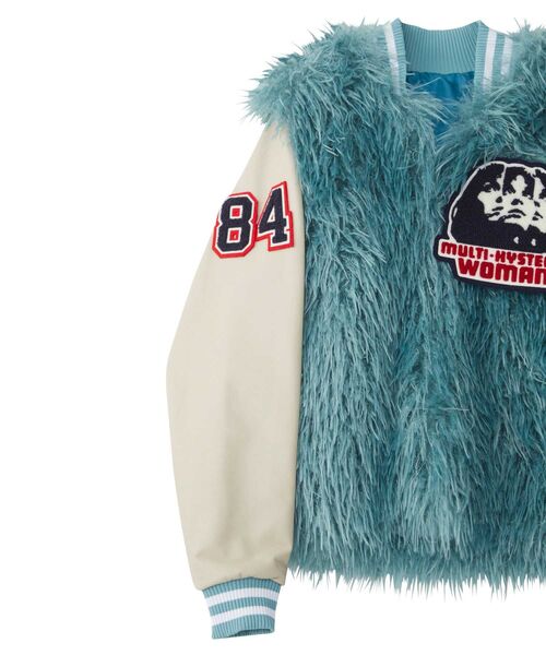 HYSTERIC GLAMOUR（ヒステリックグラマー）の「HYSTERIC WOMANワッペン フェイクファースタジャン（スタジャン・レディース・ブルー/ブラック・FREE）」の4枚目の写真